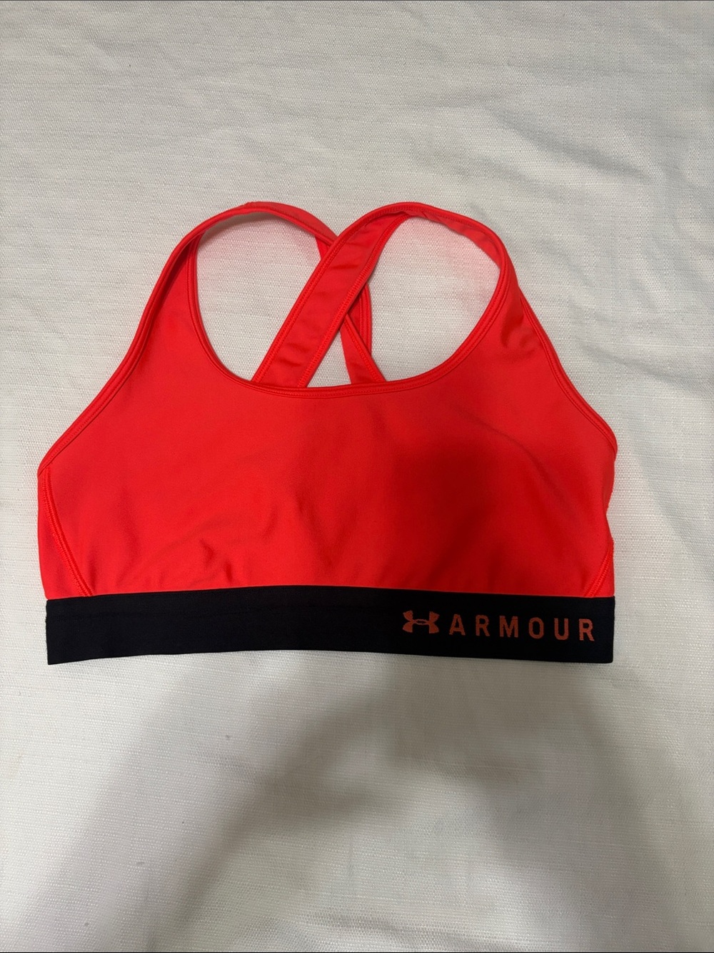 Under Armour Red Crossback Sports Bra with Black Band pit to pit 14” longer 11”